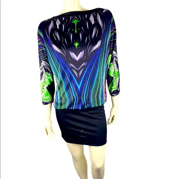 NWT Custo Barcelona Multicolored Lipgloss Mini with Batwing Sleeves Size Medium - Picture 1 of 15